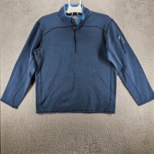 EUC Cabelas Sweater Mens Medium M Long Sleeve 1/4‎ Zip Outdoors Blue Arm Pocket